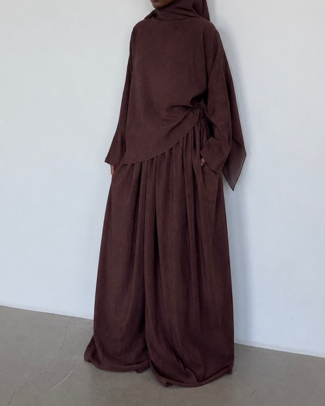 Sarouel plissé marron chocolat