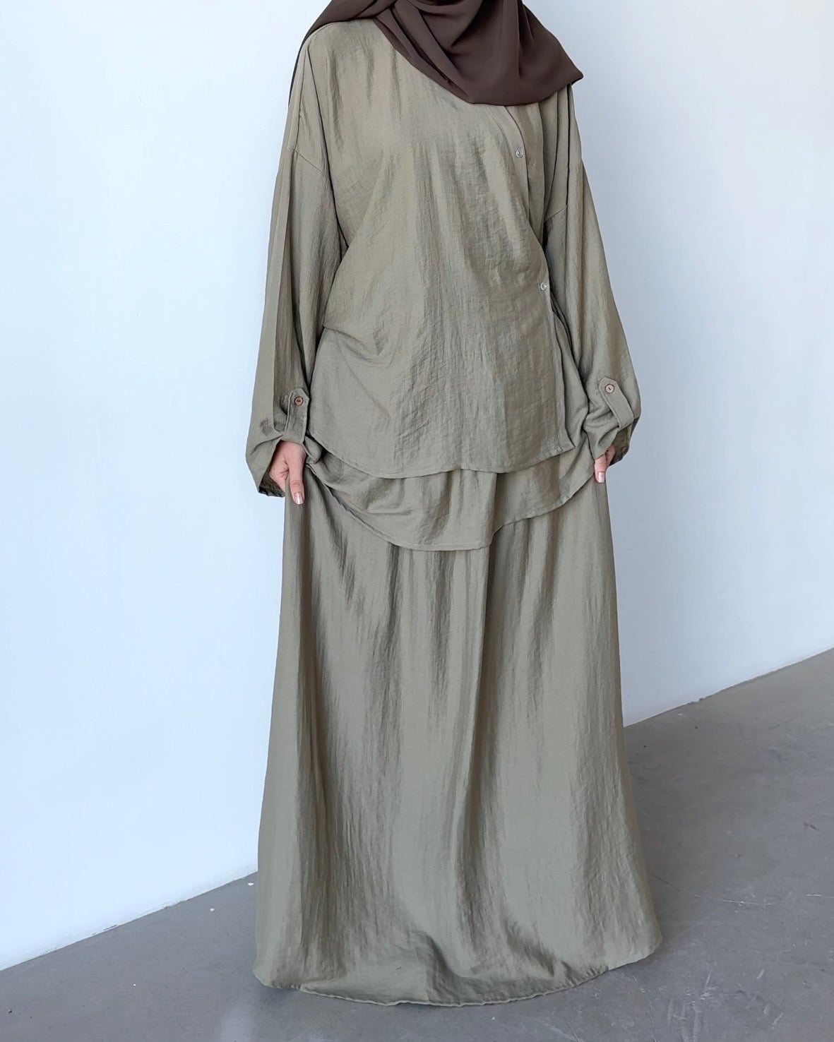 Ensemble en lin layering kaki