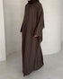 Abaya Nao dark khaki MAYRAH - abaya lin mélangé coupe asymétrique nœuds au col, mode pudique premium