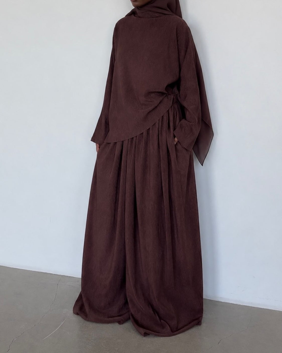 Top plissé marron chocolat
