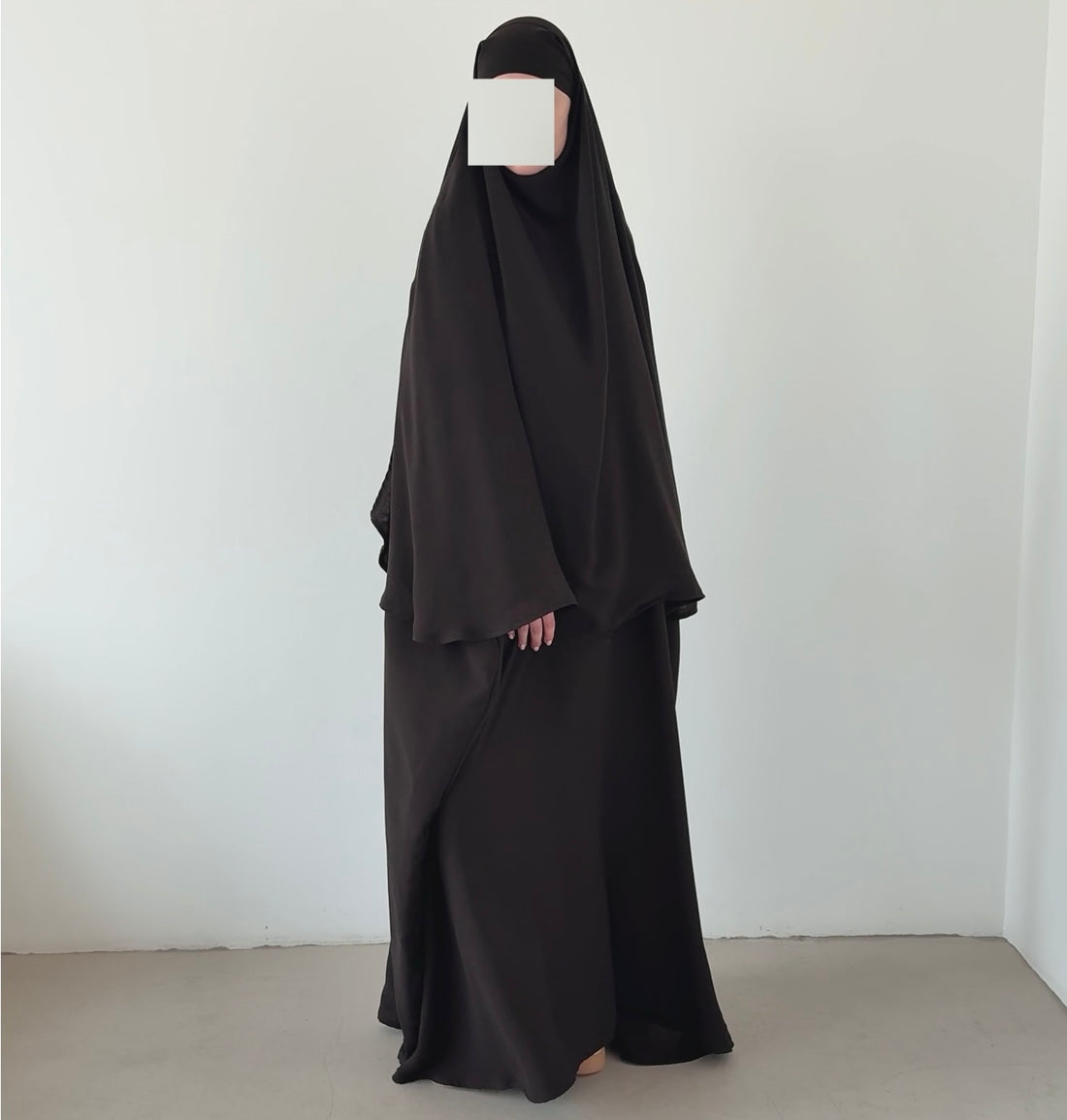 Set Awan dark brown MAYRAH - ensemble abaya Aman et khimar à fente option niqab, mode pudique premium