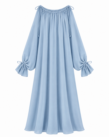 Robe encolure à nouer bleu ciel
