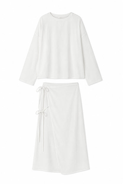 Ensemble haut &amp; jupe portefeuille blanc