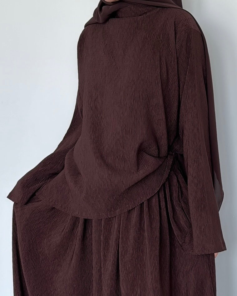 Top plissé marron chocolat