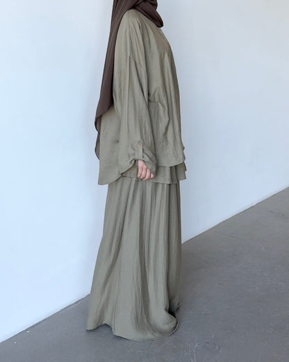 Ensemble en lin layering kaki