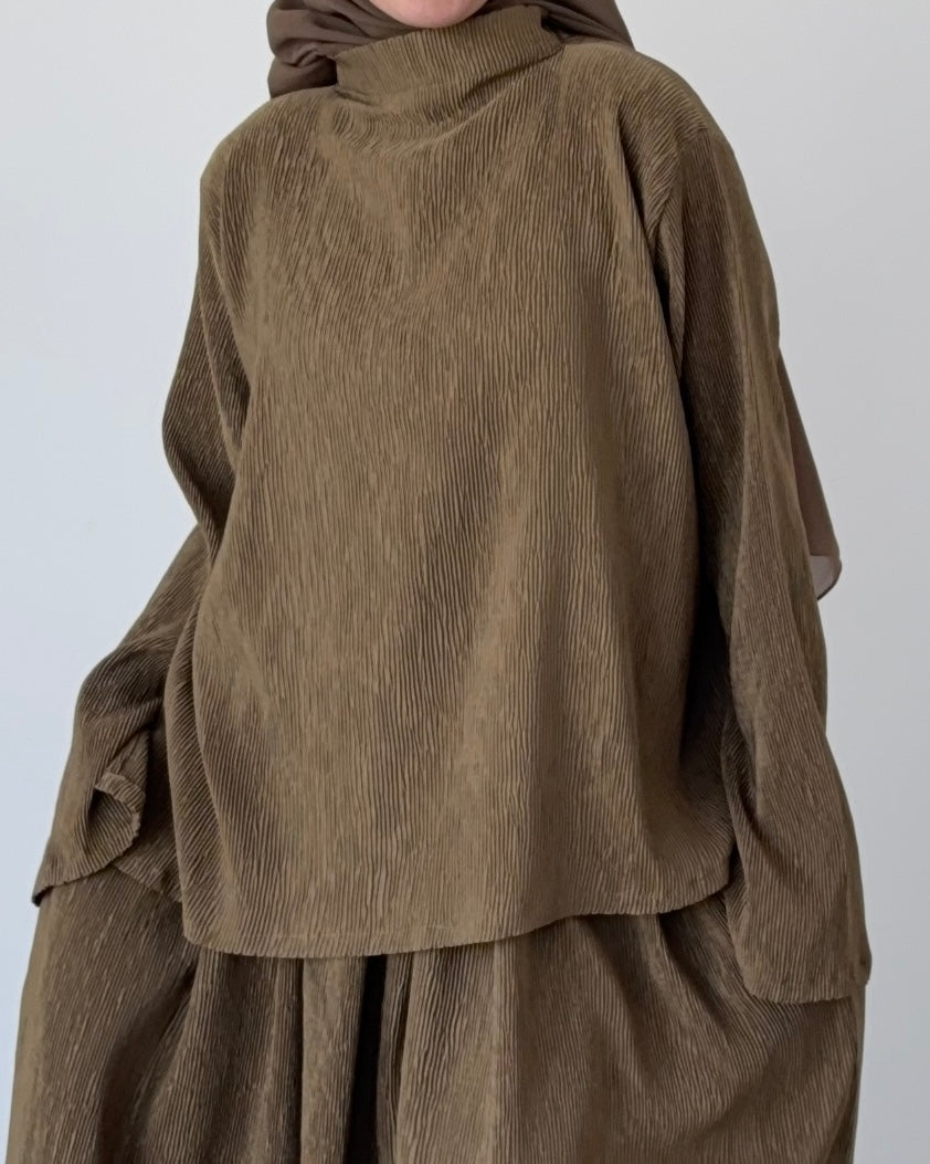 Top plissé olive