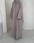 Abaya Nao cream MAYRAH - abaya lin mélangé coupe asymétrique nœuds au col, mode pudique premium