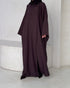Abaya Nao plum MAYRAH - abaya lin mélangé coupe asymétrique nœuds au col, mode pudique premium