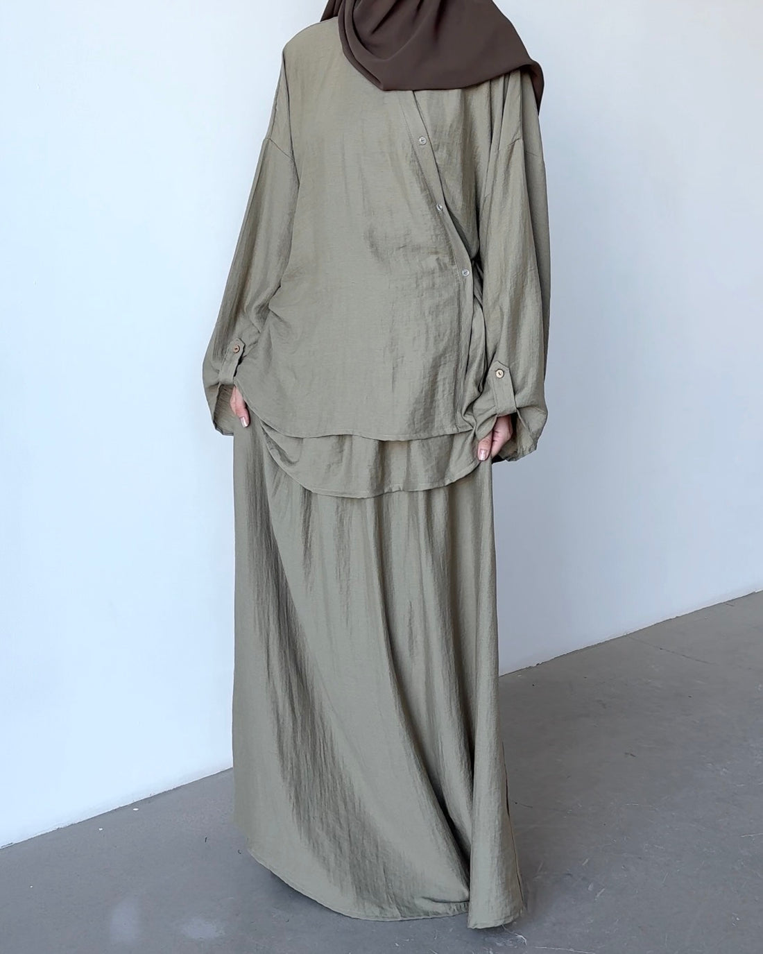 Ensemble en lin layering kaki