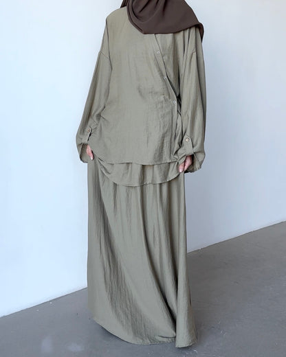 Ensemble en lin layering kaki