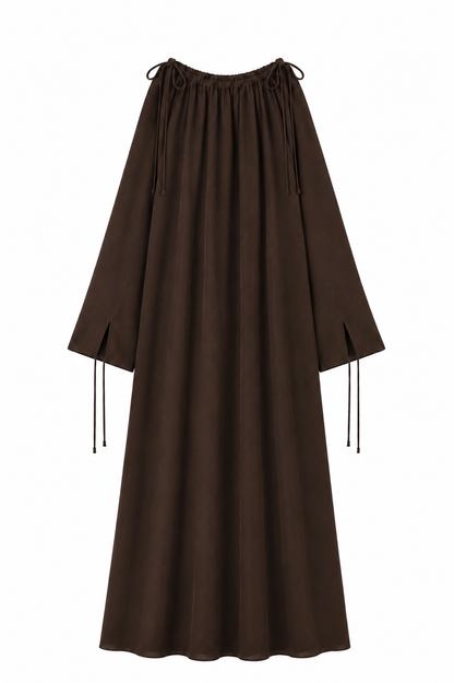 Robe encolure à nouer marron foncé