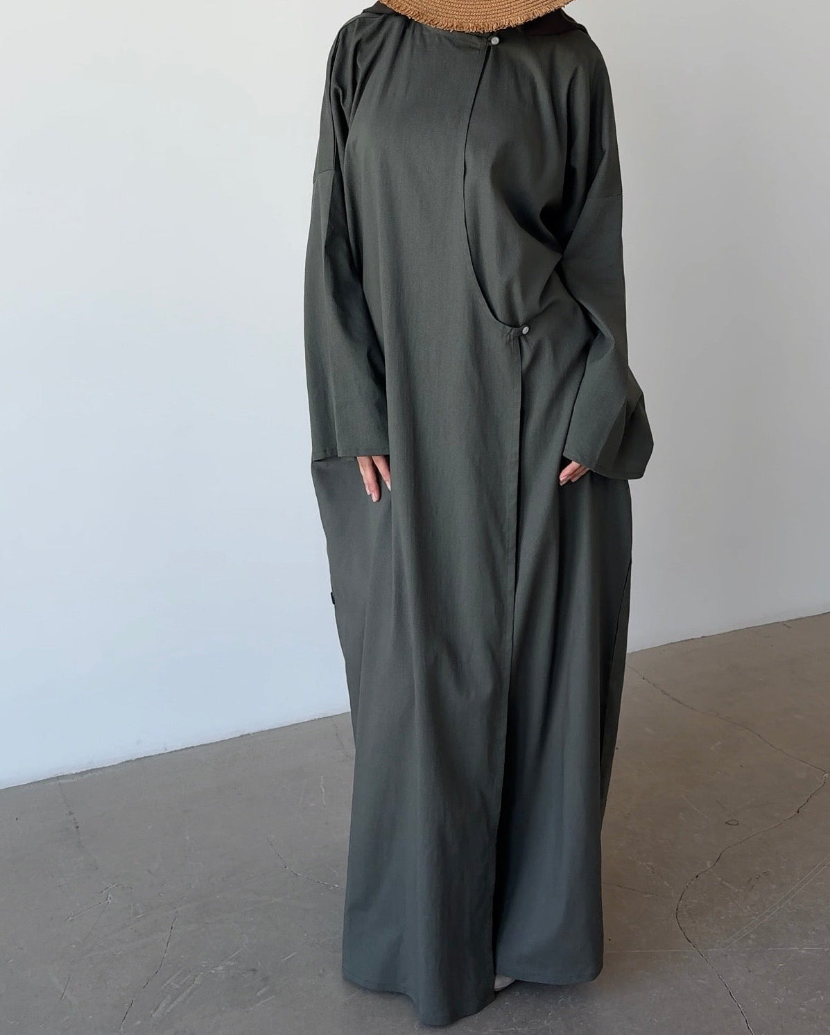 Robe en lin asymétrique kaki