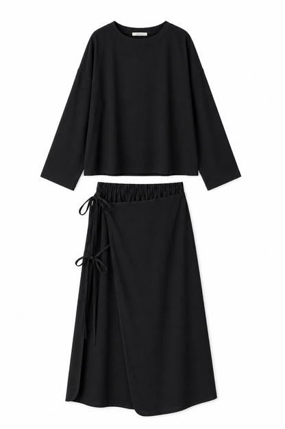Ensemble haut &amp; jupe portefeuille noir