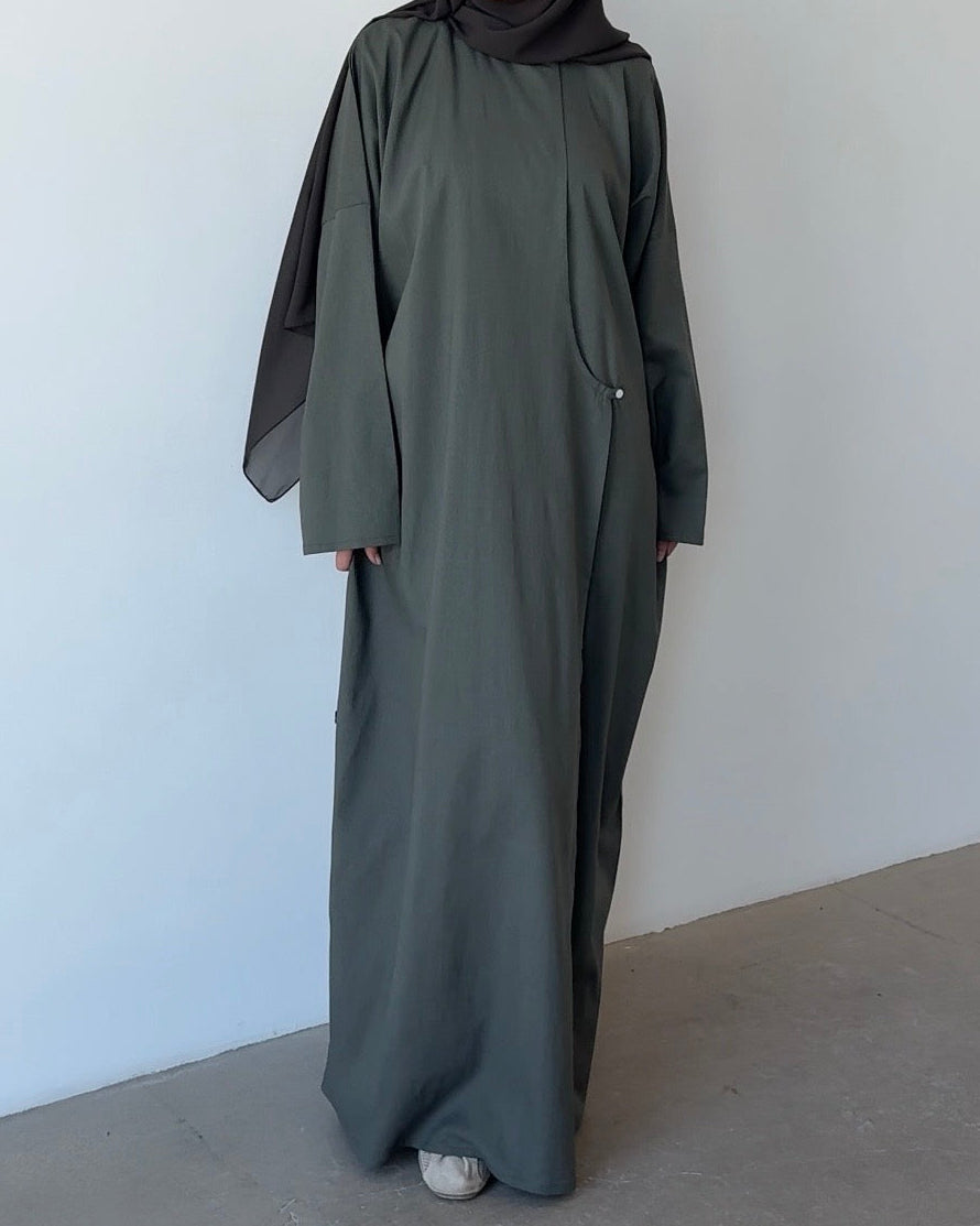 Robe en lin asymétrique kaki