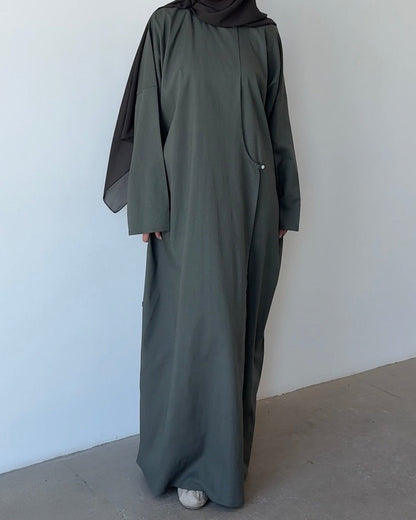 Robe en lin asymétrique kaki