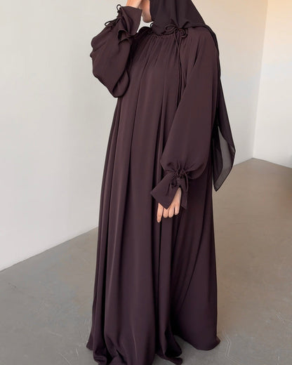 Robe encolure à nouer marron foncé