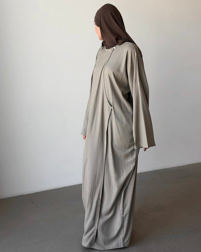 Robe en lin asymétrique taupe