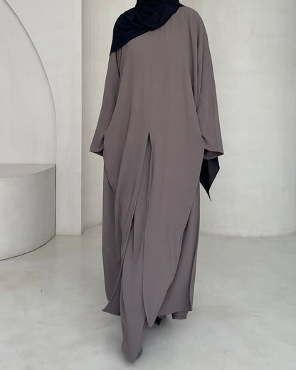 Tunique Mei taupe MAYRAH - tunique fluide avec fentes latérales et centrale, mode pudique premium