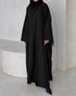 Abaya Nao noir MAYRAH - abaya lin mélangé coupe asymétrique nœuds au col, mode pudique premium